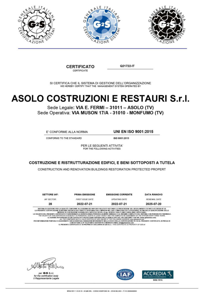 Certificazione Qualità UNI EN ISO - Asolo Costruzioni e Restauri